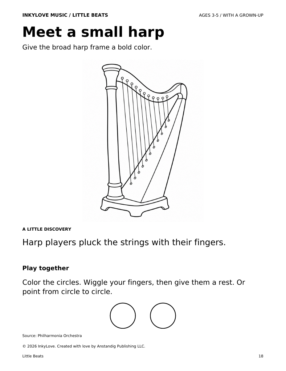 Actual Meet a small harp coloring page from Little Beats
