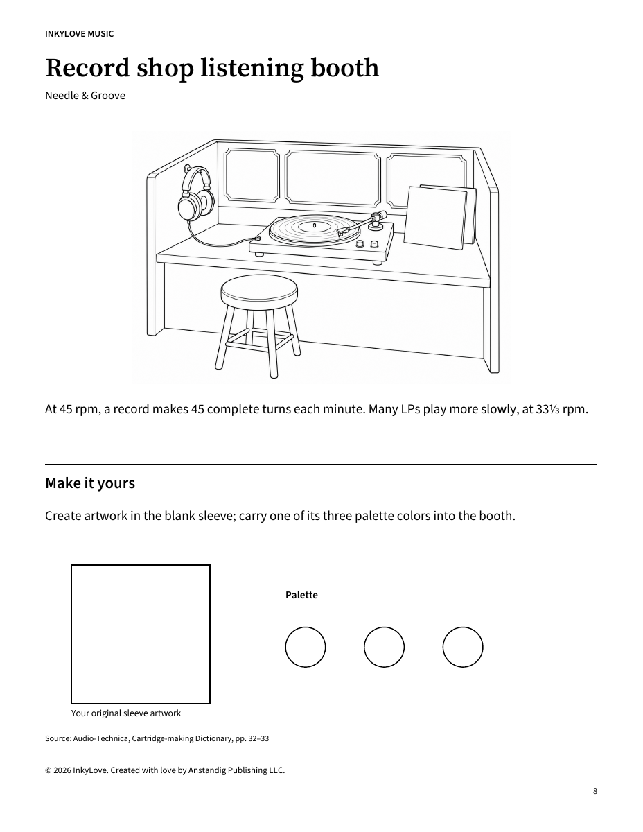 Actual Record shop listening booth coloring page from Needle & Groove