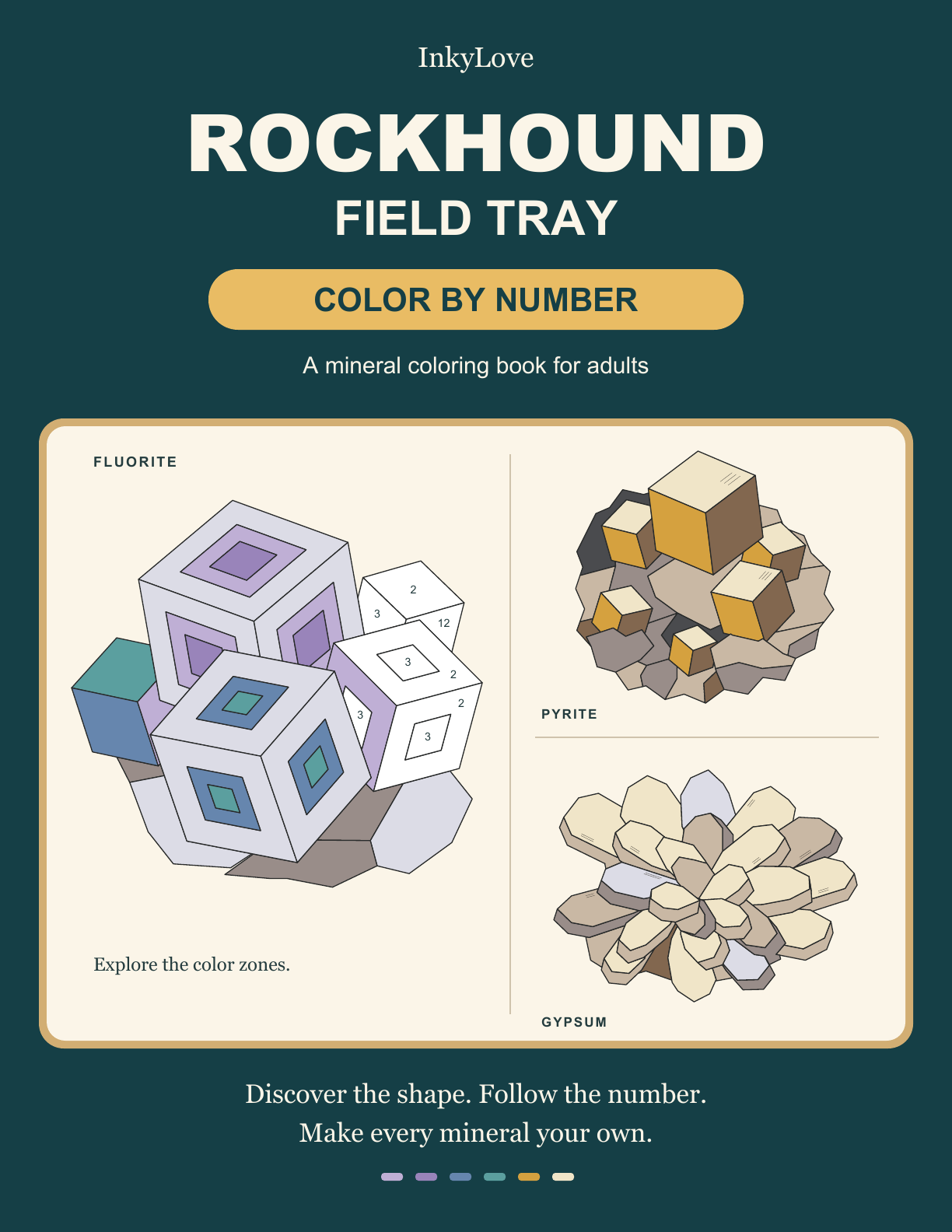 Rockhound Field Tray cover with colored mineral illustrations and a numbered crystal